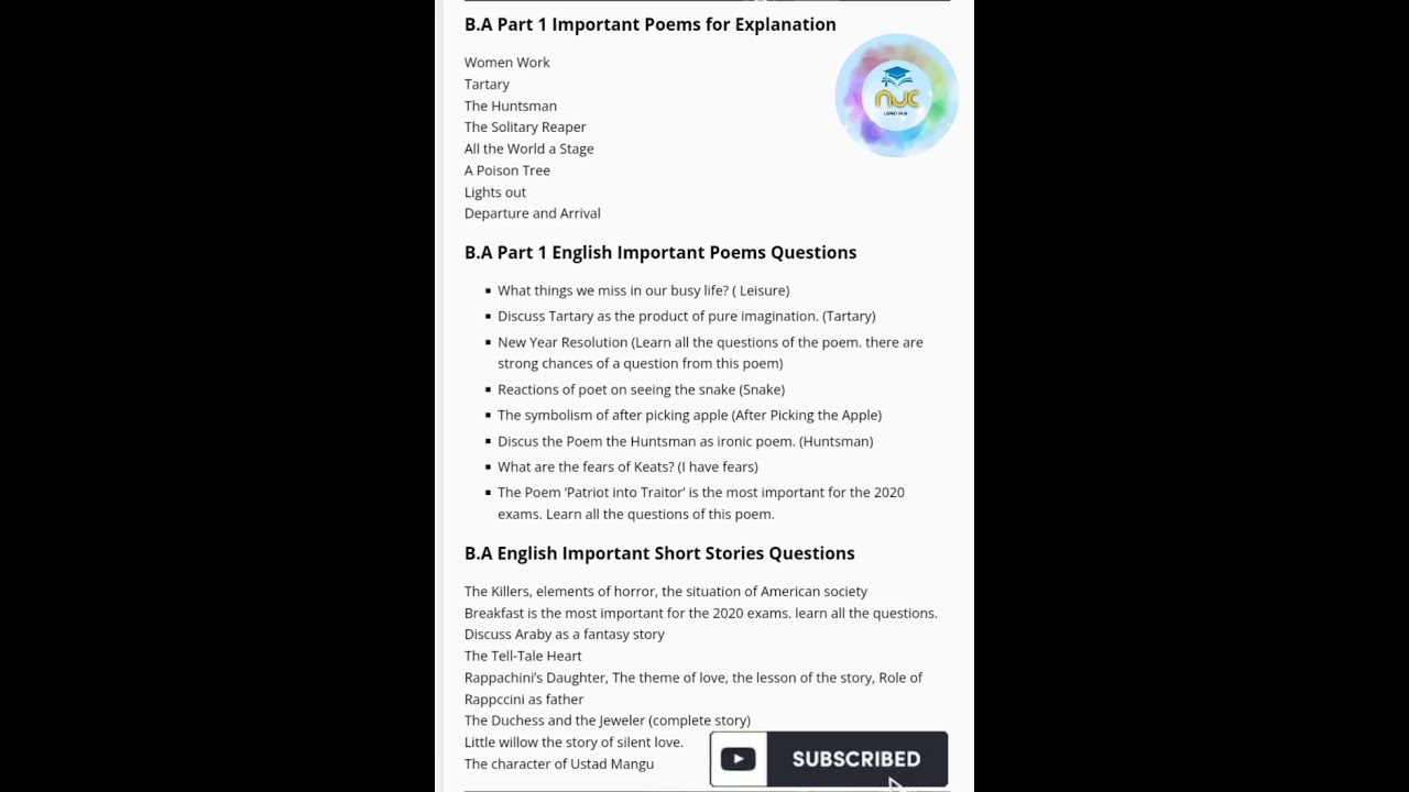 English guess paper B.A part 1 2023