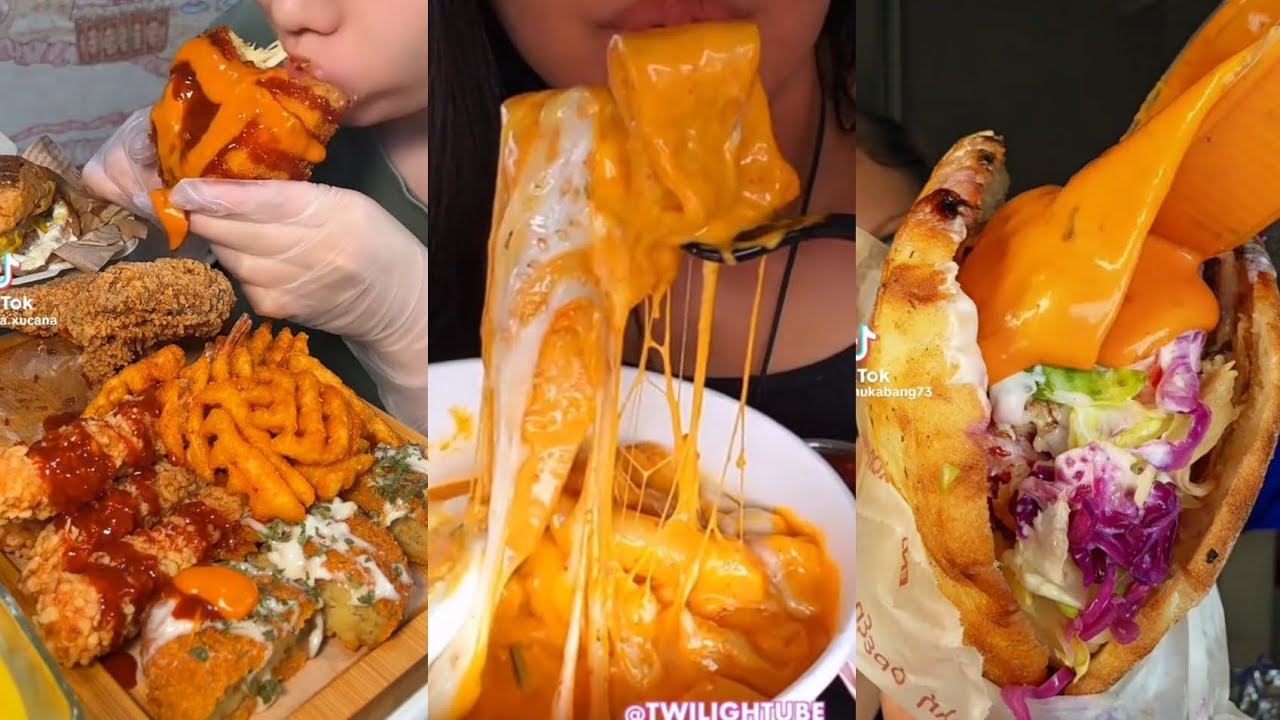 TIKTOK MUKBANG COMPILATION DOMINOS CHIPOTLE RAISING CANES DONER BURGERS FRIES PIZZA