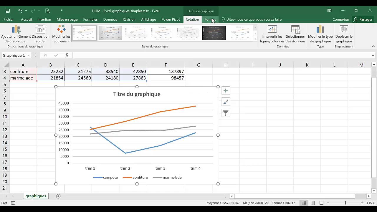 Excel - 1 Basique - Cours Graphique simple - courbe