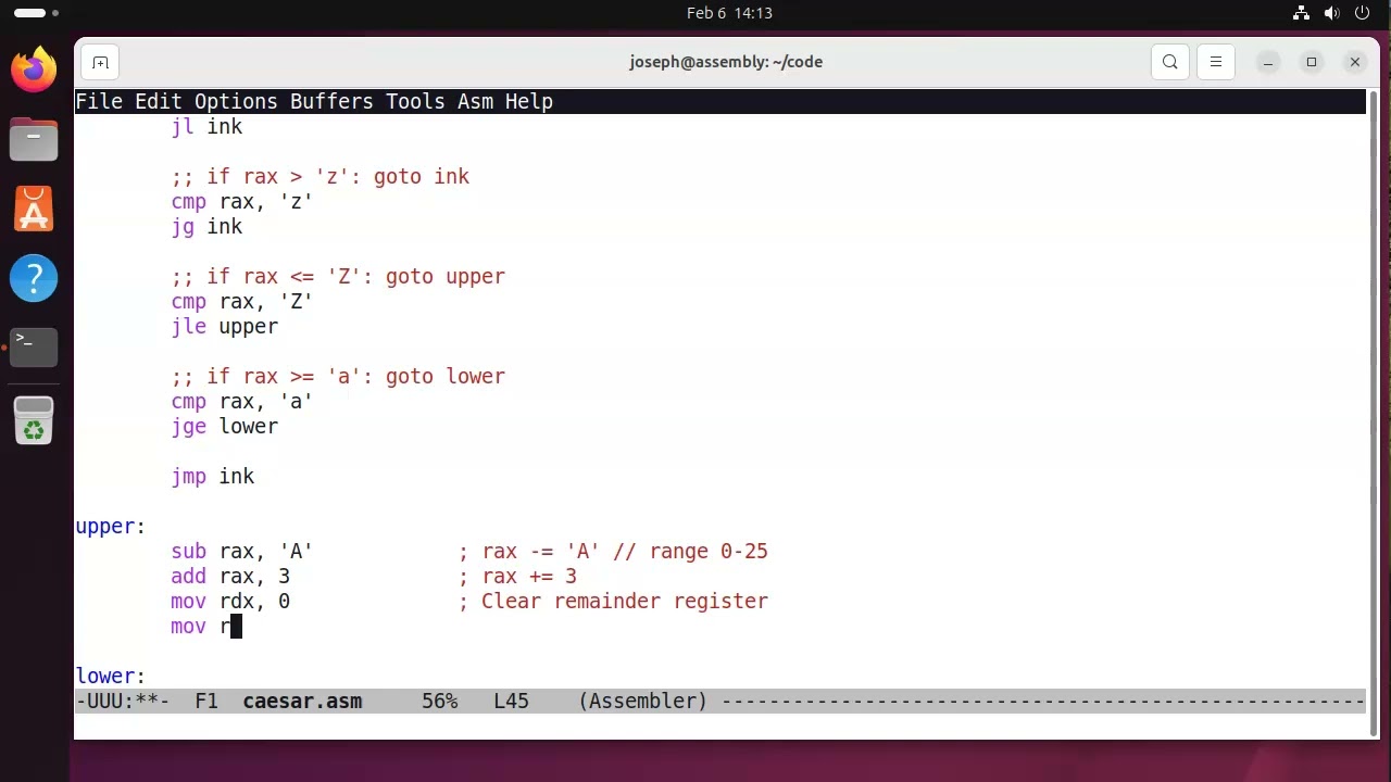 x86-64 Assembly - Caesar Cipher encryption