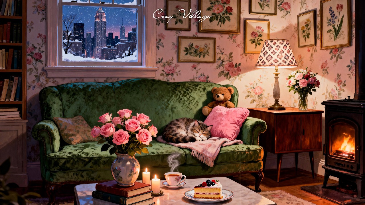 Cozy Snowy Night 1950s Vintage Jazz Apartment 💕 Oldies Playing in Another Room | Classic Music
