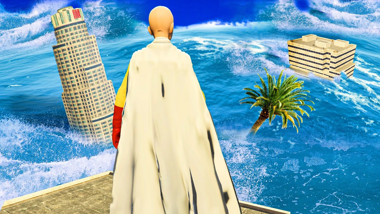 SURVIVING a GIANT TSUNAMI as One Punch Man in GTA 5 (INSANE)