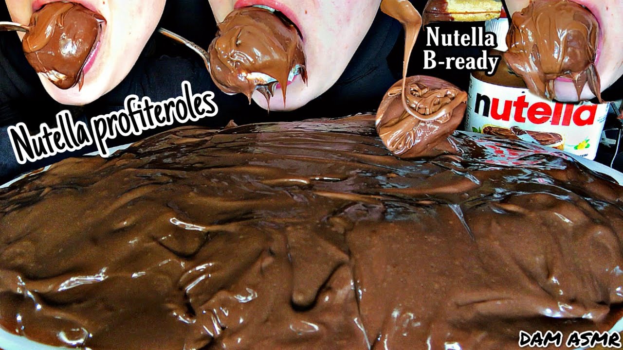 ASMR NUTELLA & CHOCO OVERLOAD PROFITEROLES(CREAM PUFFS),NUTELLA B-READY,EATING WHOLE PLATE CHALLENGE