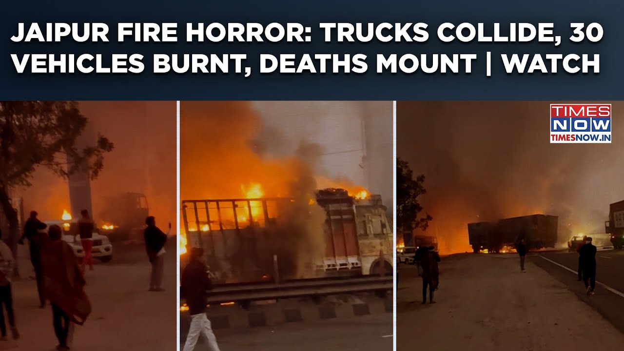 Jaipur Crash Horror On Cam: Truck With Chemicals Collides Near Petrol Pump, 30 Vehicles Burnt| Watch