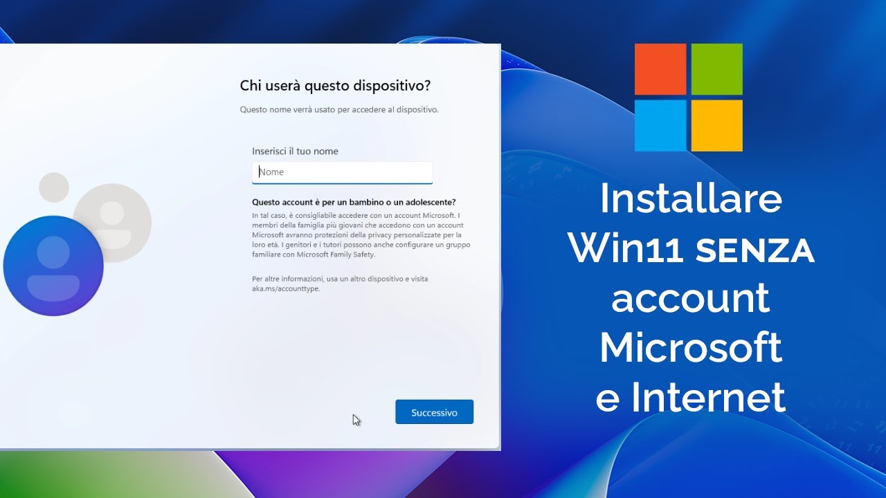 Installare Windows 11 senza account Microsoft e Internet