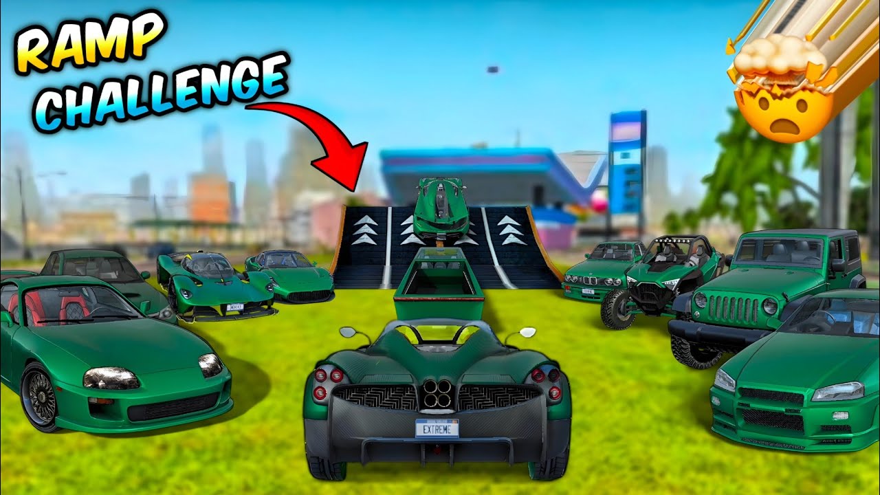 All Green Cars 💚 Stunts Through Ramp 1 Challenge 🚀 | Extreme Car Driving Simulator 🎮