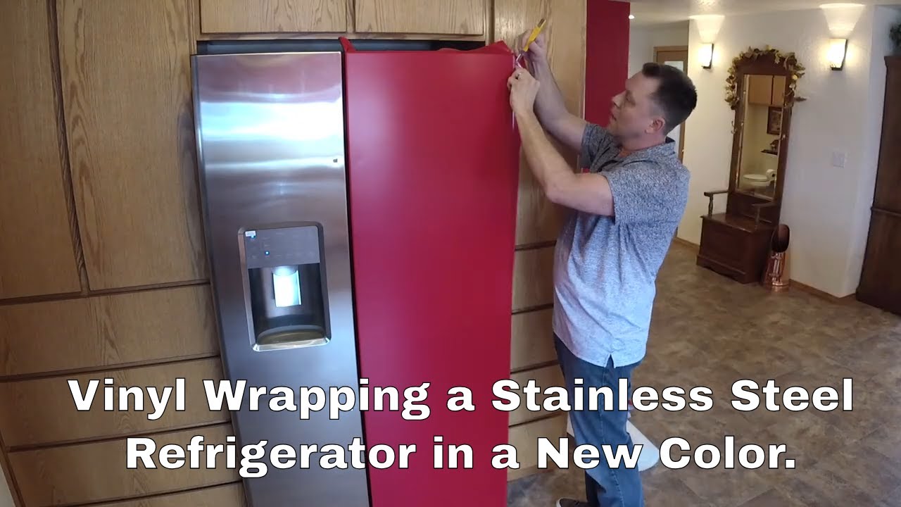 Vinyl Wrapping a Stainless Steel Refrigerator in a New Color