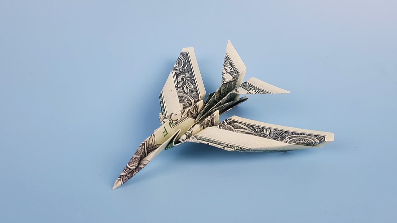 Money Origami Airplane Tutorial - How to Fold f15 Angle From Dollar Bill Note