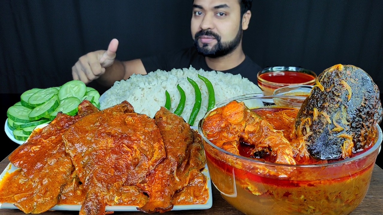 SPICY BIG FISH CURRY, BIG FISH HEAD, POMFRET CURRY, RICE, CHILI MUKBANG ASMR EATING SHOW | BIG BITES