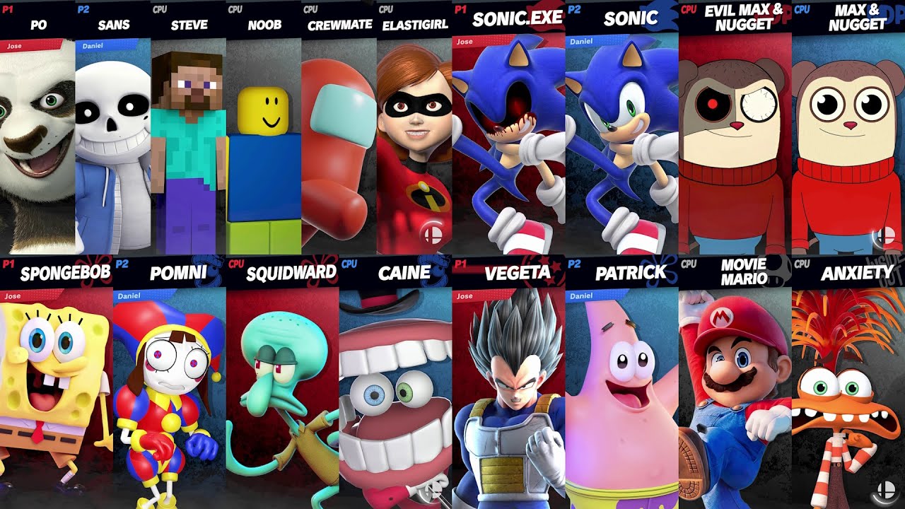 Sonic vs Max Design Pro | Mario vs Anxiety | Steve vs Noob vs Sans in Super Smash Bros Ultimate