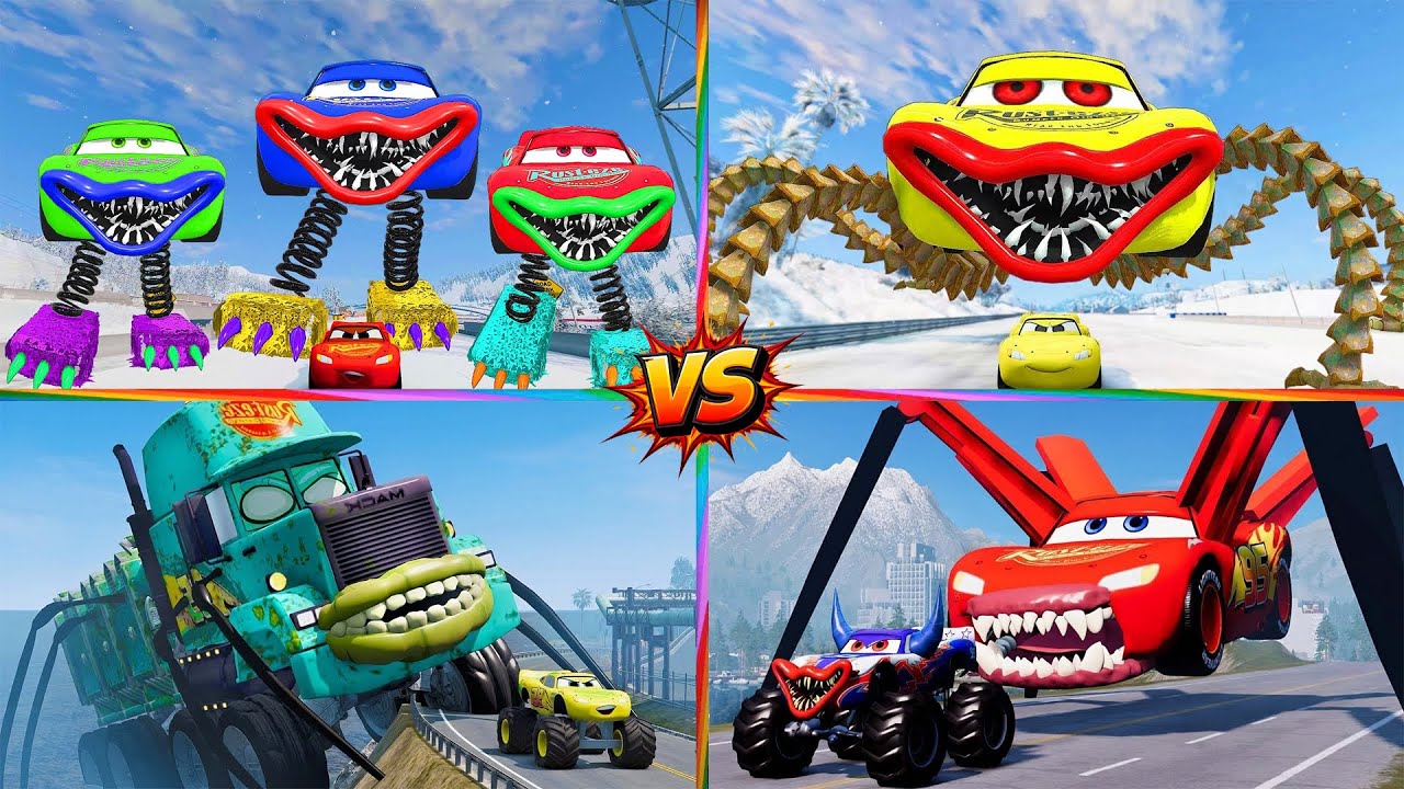 Mecha Titans 🆚 Tiles hop EDM RUSH 🆚 SCHOOL BUS EATER 🚍 Lightning McQueen vs Giant Mutants! 🏎 / TIELS