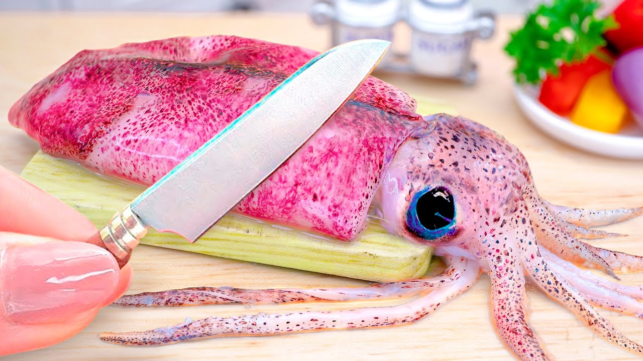 🦑 Miniature Hot and Spicy Thai Squid Salad Recipe 🦑 Delicious Thai Style Cooking Squid Idea