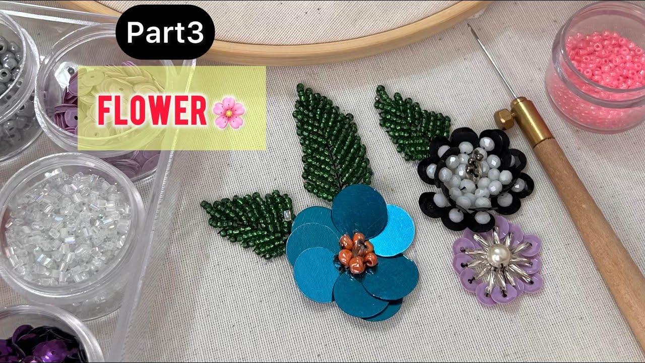 Floral Panel – Part 3 | Beaded Flower with Violet Sequins | Tambour Embroidery Step-by-Step