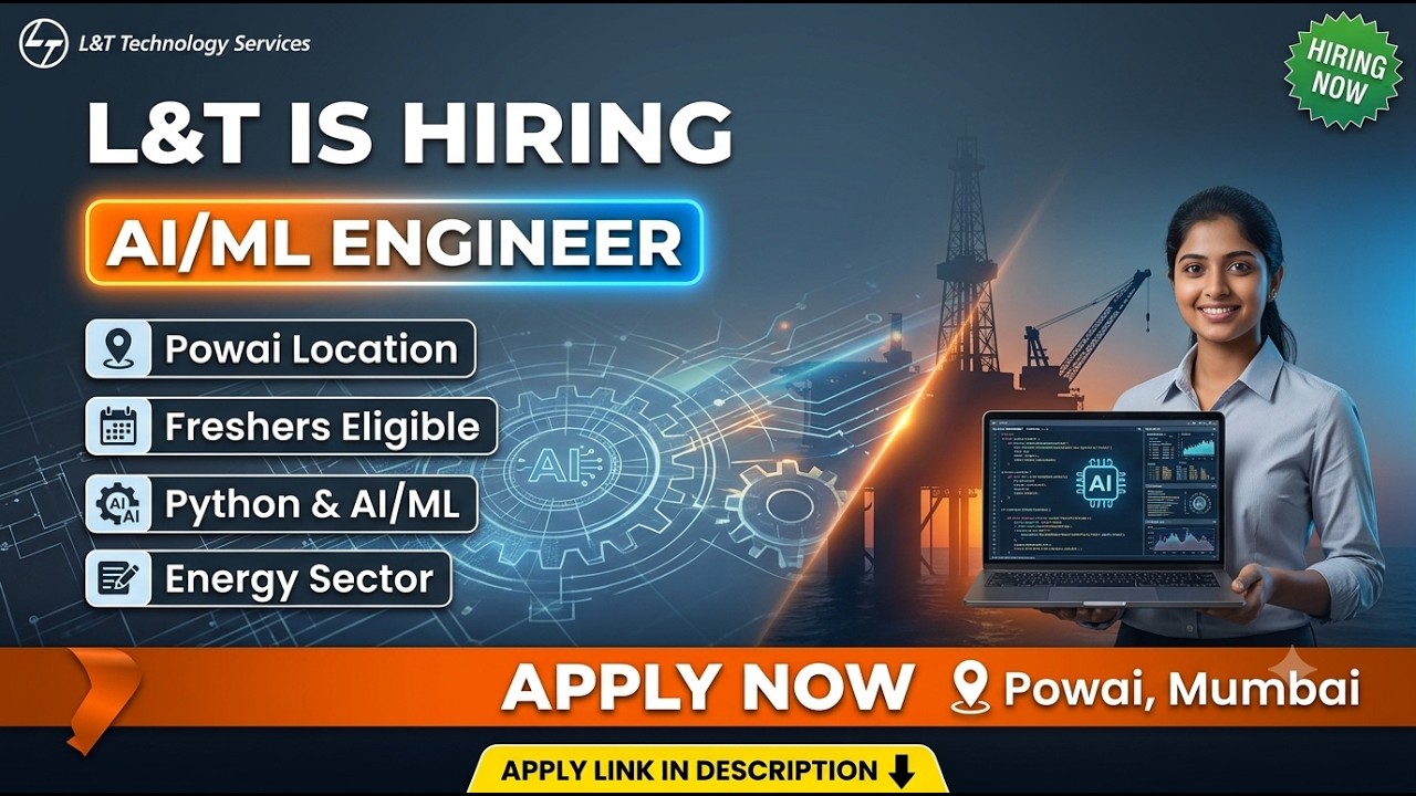 L&T AI/ML Engineer Hiring 2026 | Freshers Eligible, Powai #lnt #aimljobs #freshersjobs #itjobs