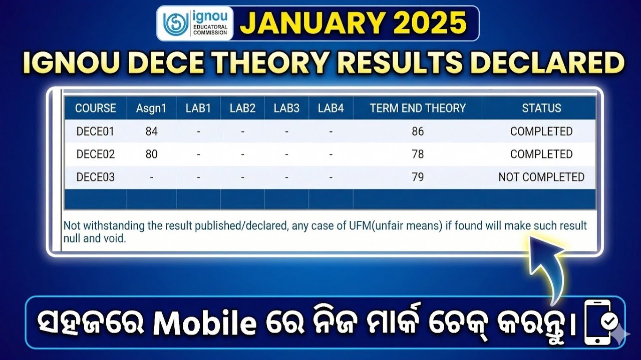 Ignou DECE theory results declared/January 2025