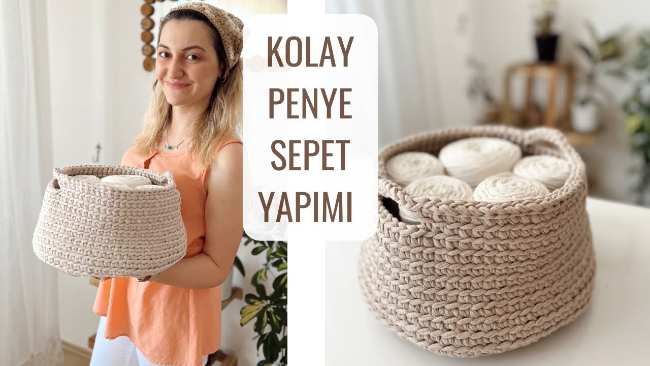 EN KOLAY PENYE İPTEN SEPET YAPIMI 🌸 ÖRGÜ SEPET YAPIMI #crochet