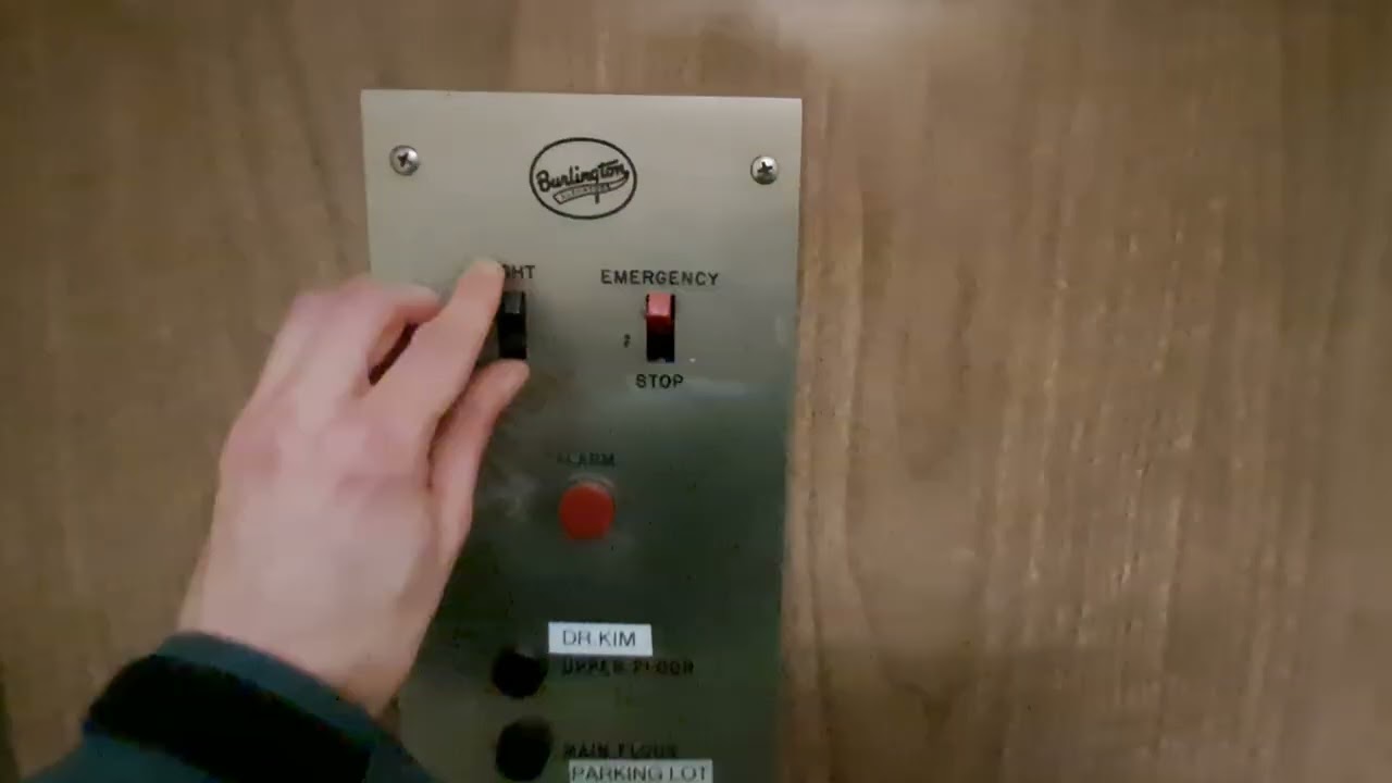 Vintage Burlington hydraulic elevator at 111 Charlotte Place, Englewood Cliffs, NJ