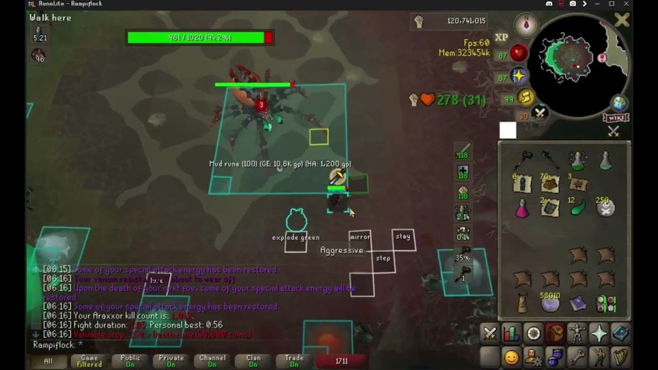 One hour of max efficient Araxxor  ~42 kills/hour (all layout examples)