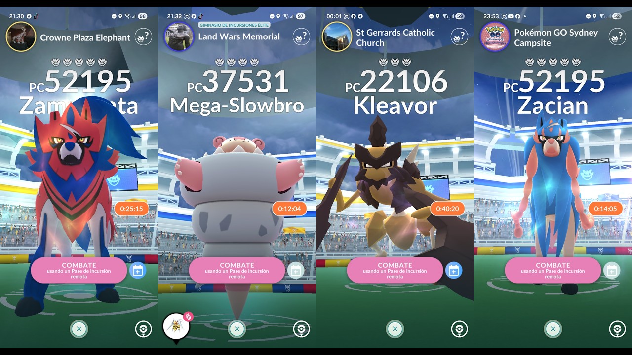 Invitaciones a incursiones ZAMAZENTA MEGA SLOWBRO KLEAVOR LATIAS OSCURO Pokemon GO live Remote raids