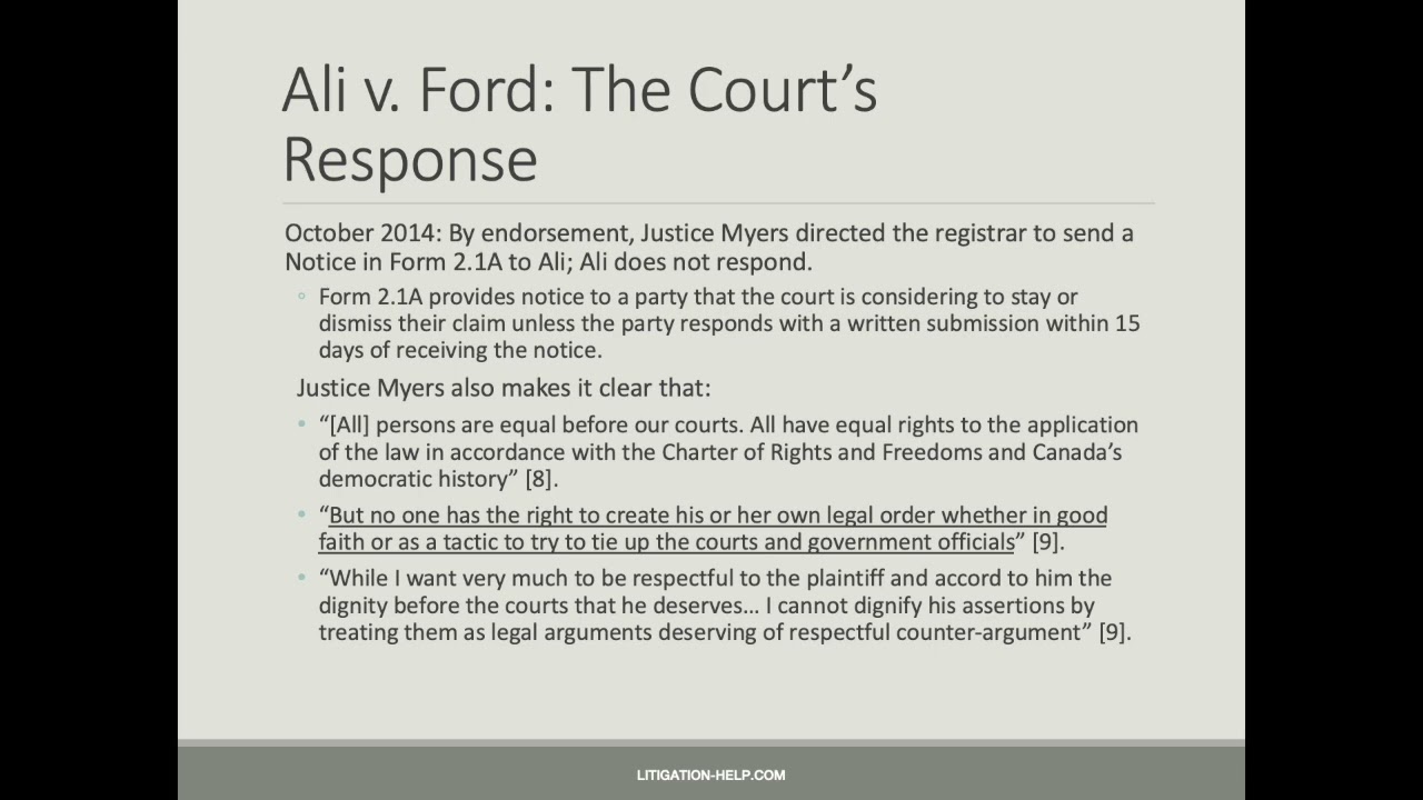 Caselaw Minutes (Civil)- Ali v Ford: frivolous and vexatious litigants