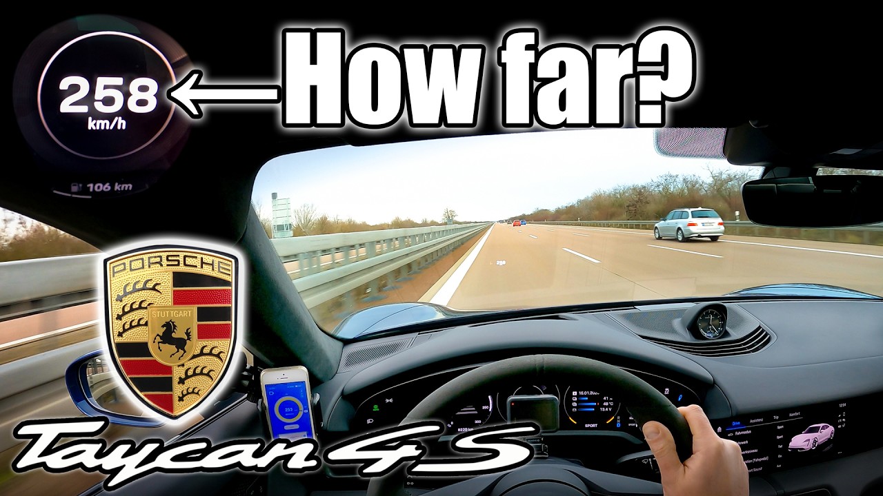 Porsche Taycan 4S Полная зарядка Максимальная скорость Немецкий автобан POV