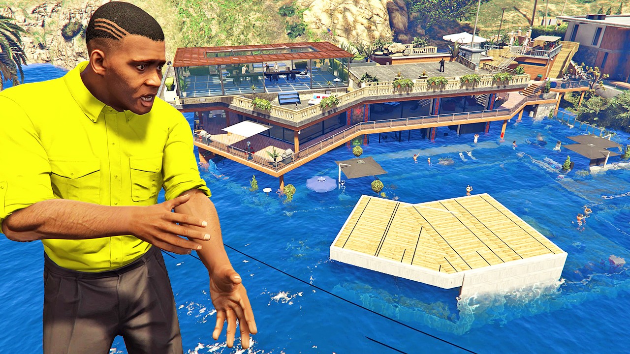 قراند 5 : منزل فرانكلن تدمر (الزلزال وتسونامي) | GTA V Earthquake & Tsunami
