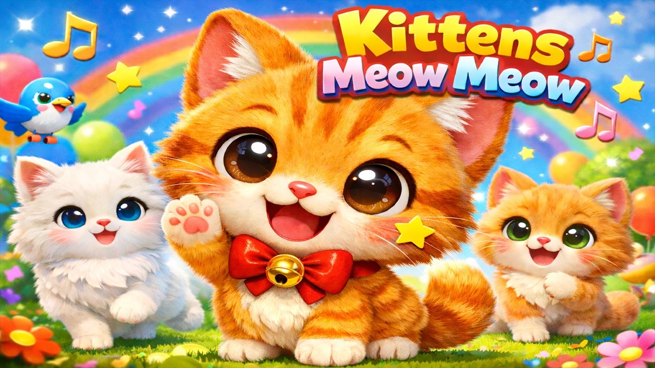 Kittens Meow Meow 🐱🐱  | Fun Cat Songs for Kids | Nursery Rhymes for Toddlers