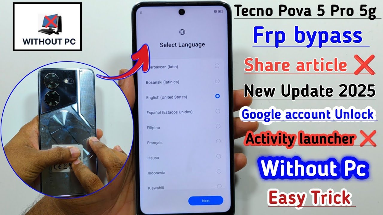 Tecno Pova 5 Pro 5G FRP BYPASS Android 14 without PC ✓ Share article Not working ✓ New Update 2025