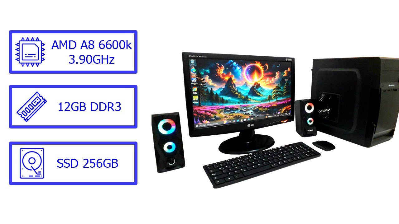 PC Completo AMD A8 6600k + 12GB de RAM+SSD 256GB + Monitor 19+ kit completo 
