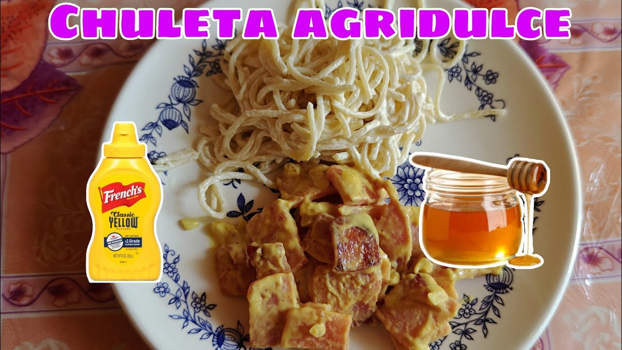 Chuleta ahumada en salsa agridulce.