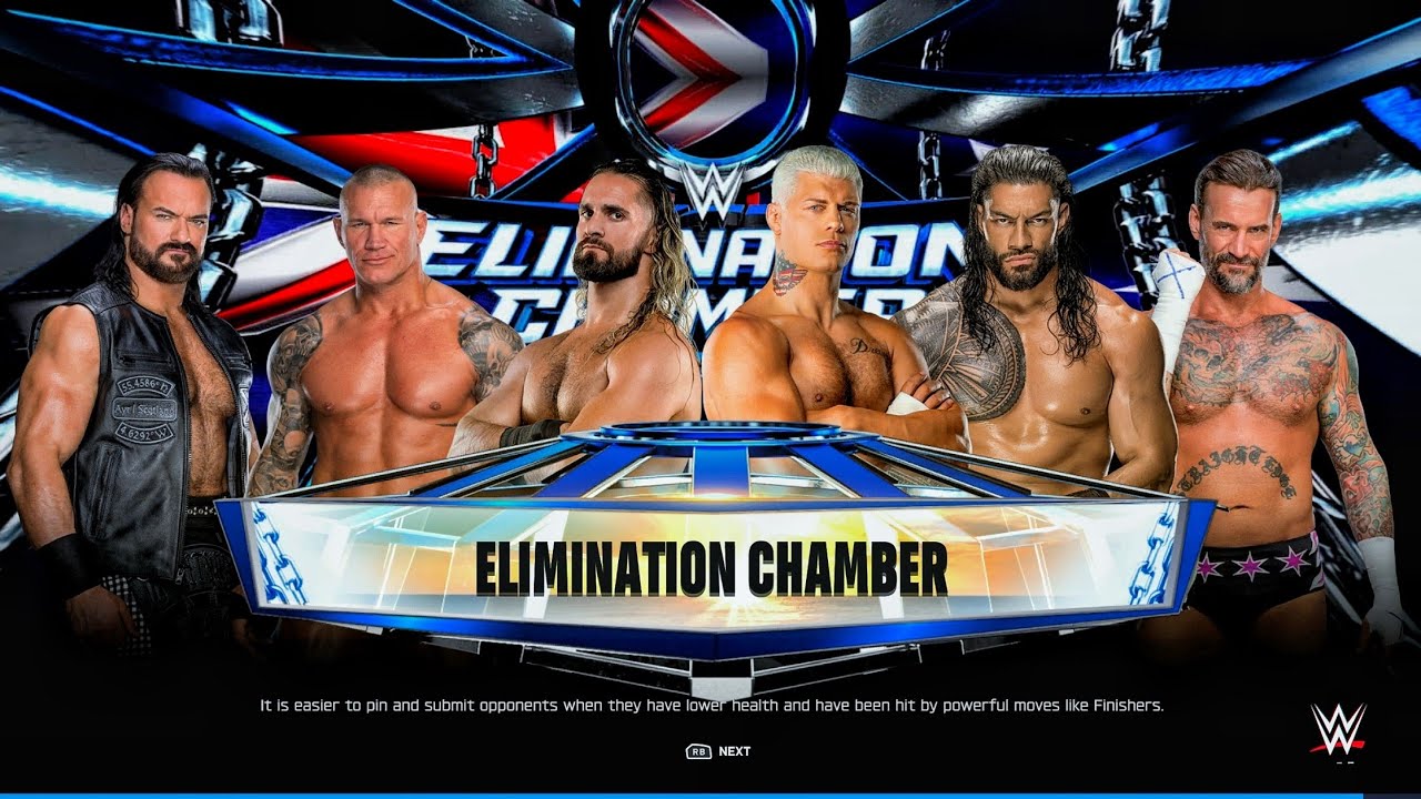 Roman Vs Rollins Vs Randy Vs Cody Vs Punk Vs Drew - Elimination Chamber Match | WWE 2k25 