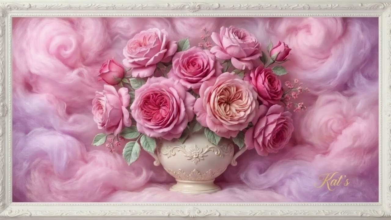 Pink Roses on Cotton Candy | 4K Frame TV Art | screensaver | 30 mins | Rosas en algodón de azúcar