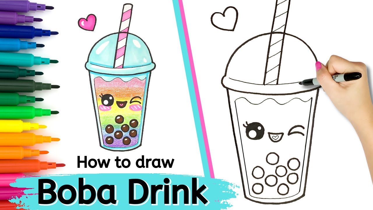 How To Draw Cute | Rainbow Boba Drink | EP 44 | Drawing Tutorial