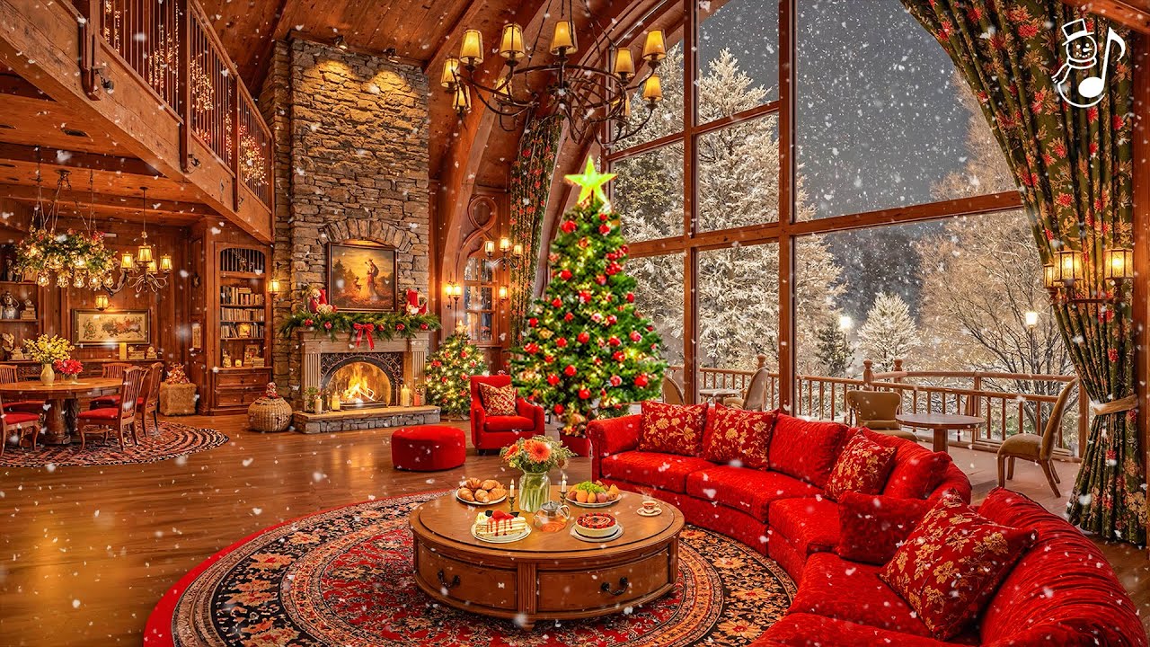 Relaxing Christmas Music Fireplace 🔥Warm Fireplace & Soft Snow🎄Peaceful Christmas Ambience for Sleep