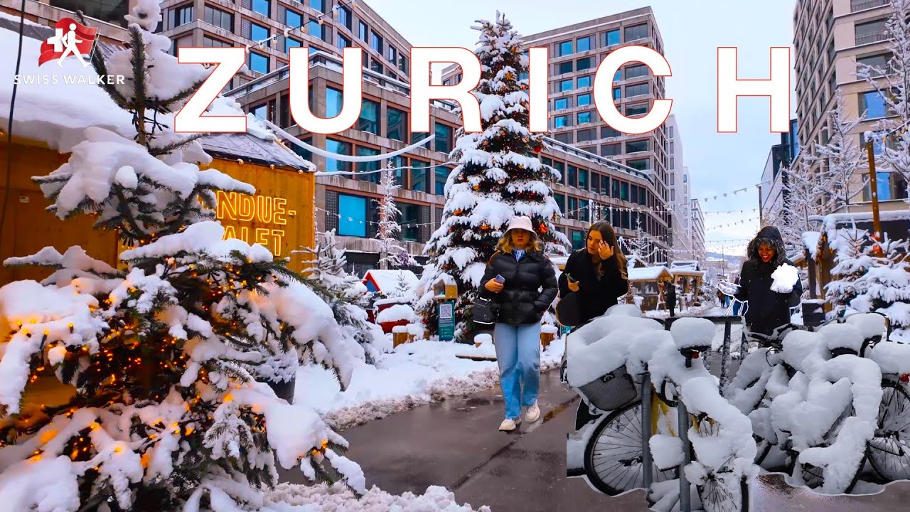 Zurich Snow-Covered Streets 🇨🇭 | Walking in Snow | Switzerland 4K Tour