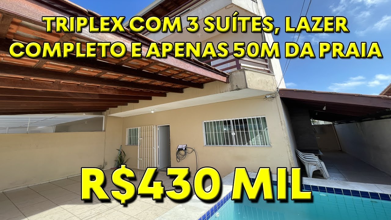 CASA com 3 SUÍTES, PISCINA, CHURRASQUEIRA e SOMENTE 50 METROS DA PRAIA! O SEU TRIPLEX EM ITANHAÉM!