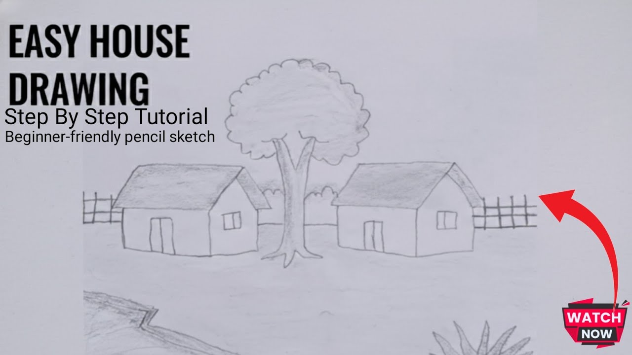 সহজ উপায়ে গ্রামের দৃশ্য আঁকা||Easy House Scenery Drawing Step by Step Tutorial||পেন্সিল দিয়ে  ঘর ||