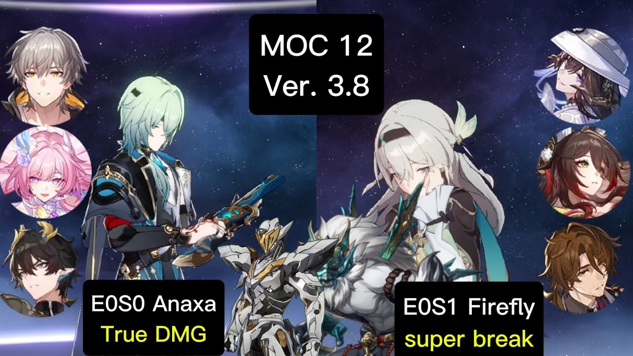 Memory of chaos 3.8|Level 12 E0S0 Anaxa True DMG & E0S1 Firefly super break | Floor 12 3 Stars