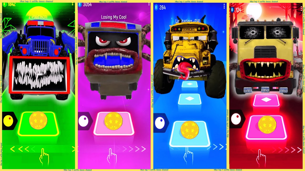 coffin dance - Police Truck Eater vs School Bus Big Wheels vs Truck Eater vs Bus Eater | Tiles HOP ❗