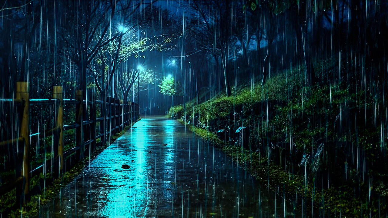 Gentle Rain Falling on Quiet Path for Sleep | ASMR Night Road Rain to Cure Insomnia
