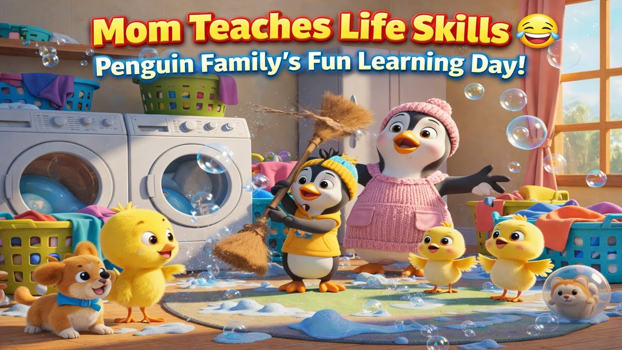 Mom Teaches Life Skills 😂🐧  Penguin Family’s Fun Learning Day!
