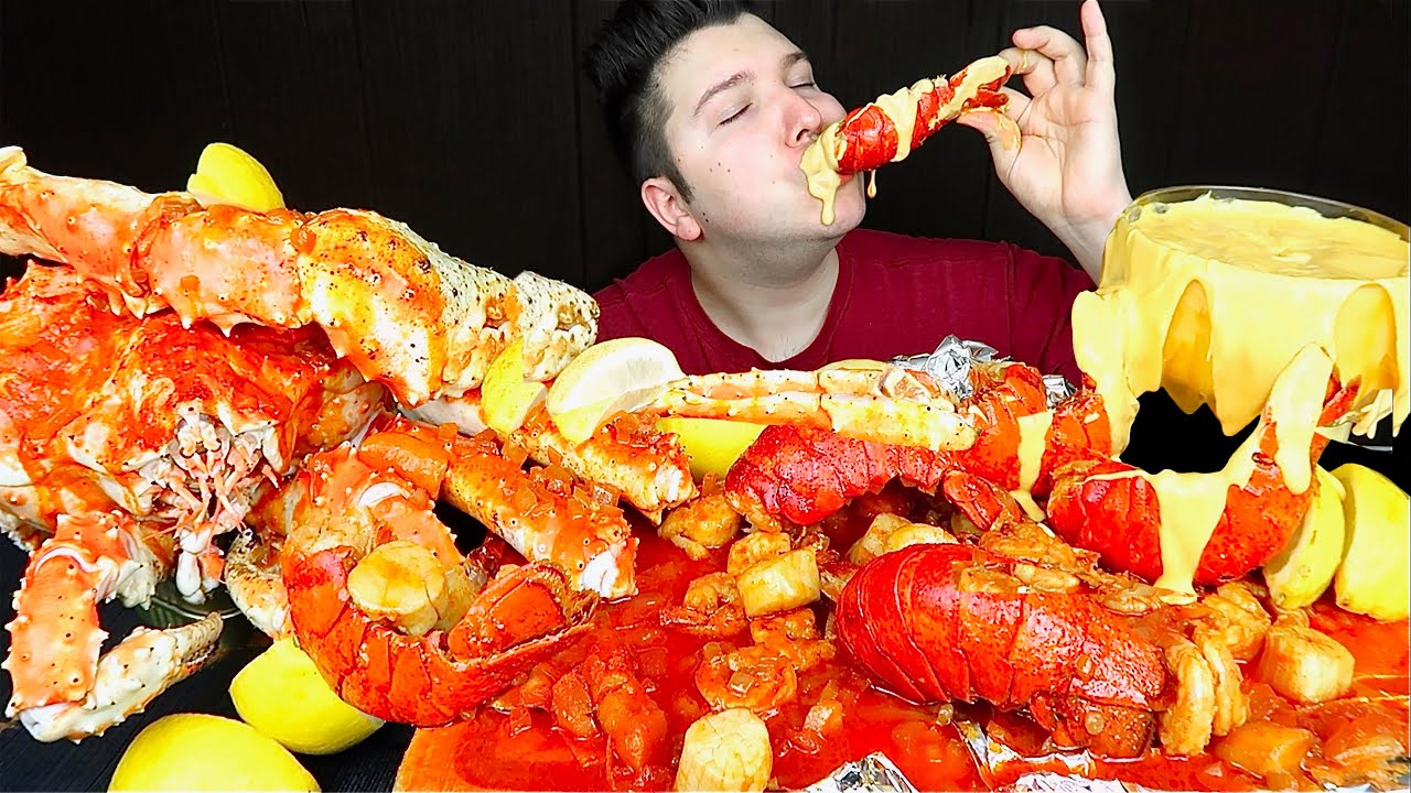 Massive $479 Seafood Boil • Cheesy King Crab, Lobster, Scallops, & Shrimp • MUKBANG