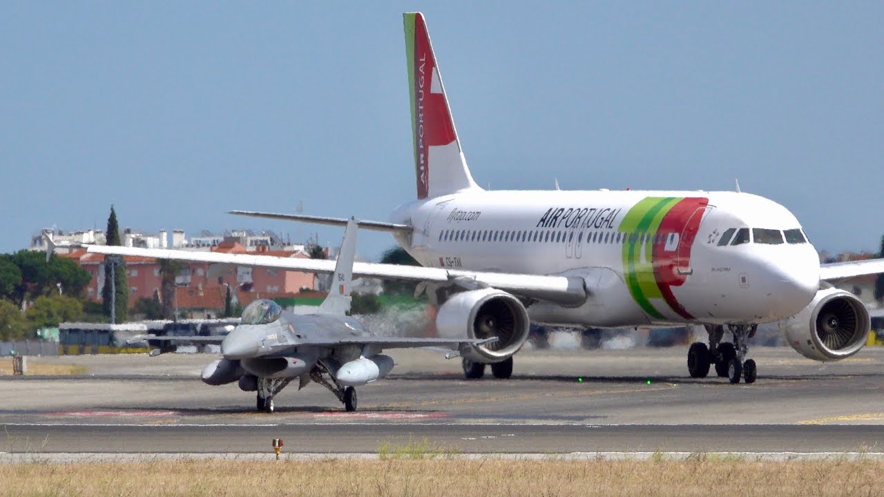 F-16AM Loud Roar Takeoff at Lisbon Airport - Portuguese Air Force