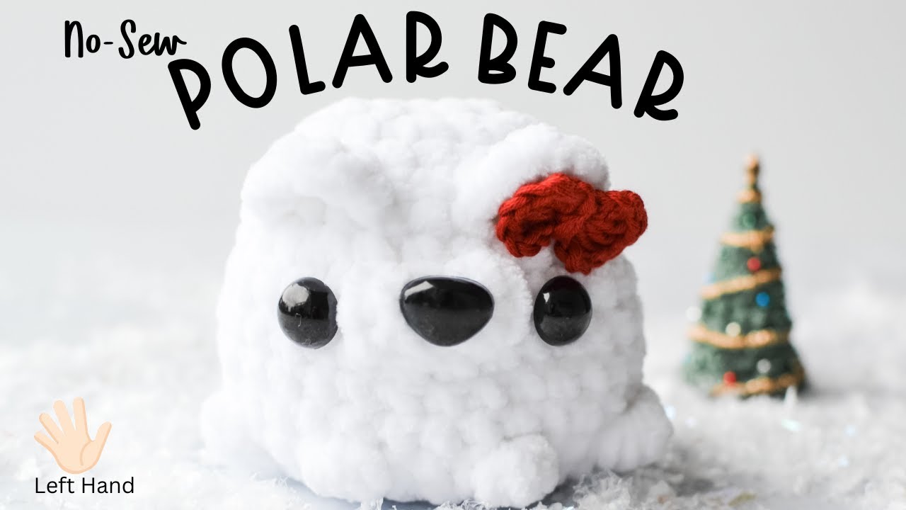 Left Hand: No-Sew Crochet Polar Bear With Christmas Bow!