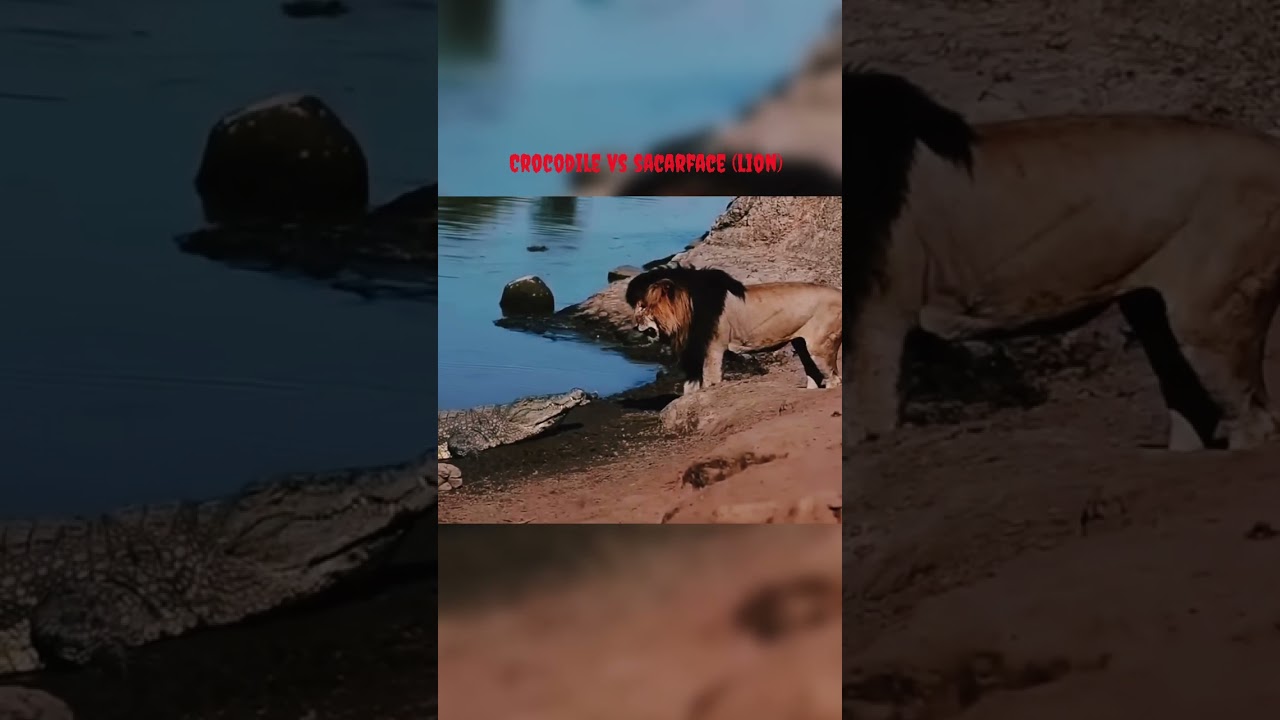 Crocodile vs scarface (lion) 💀🦅 #scarface #lion #goat #trending