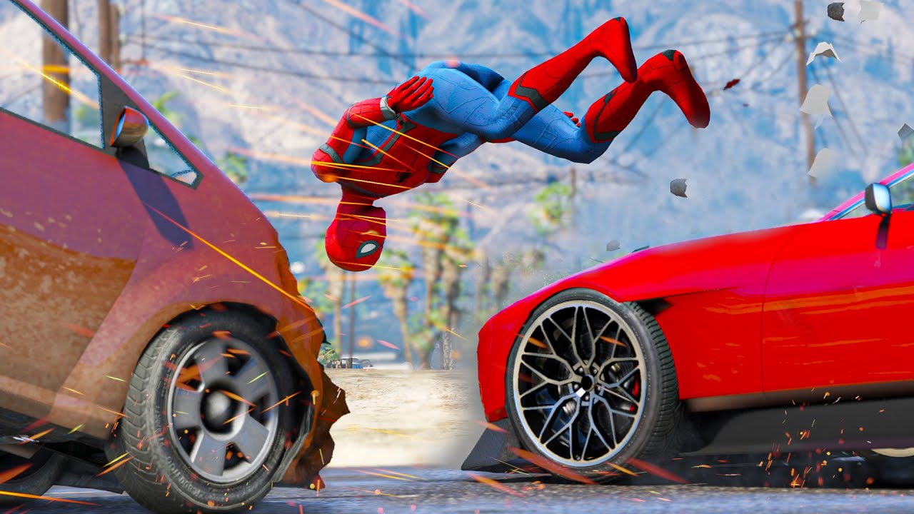 GTA 5 Spiderman No Seatbelt Car Crashes - Spider-Man mod Gameplay #15
