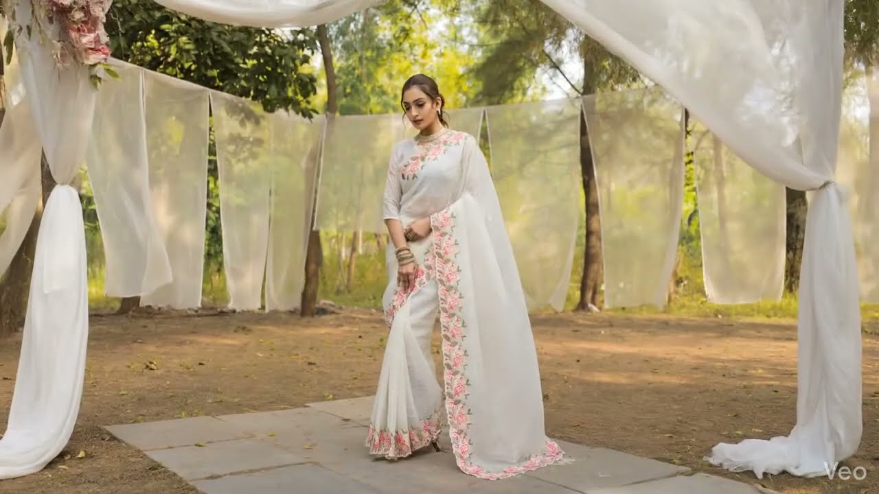 Latest White Organza Saree with Floral Embroidery | Summer Wedding & Festive Collection 2026