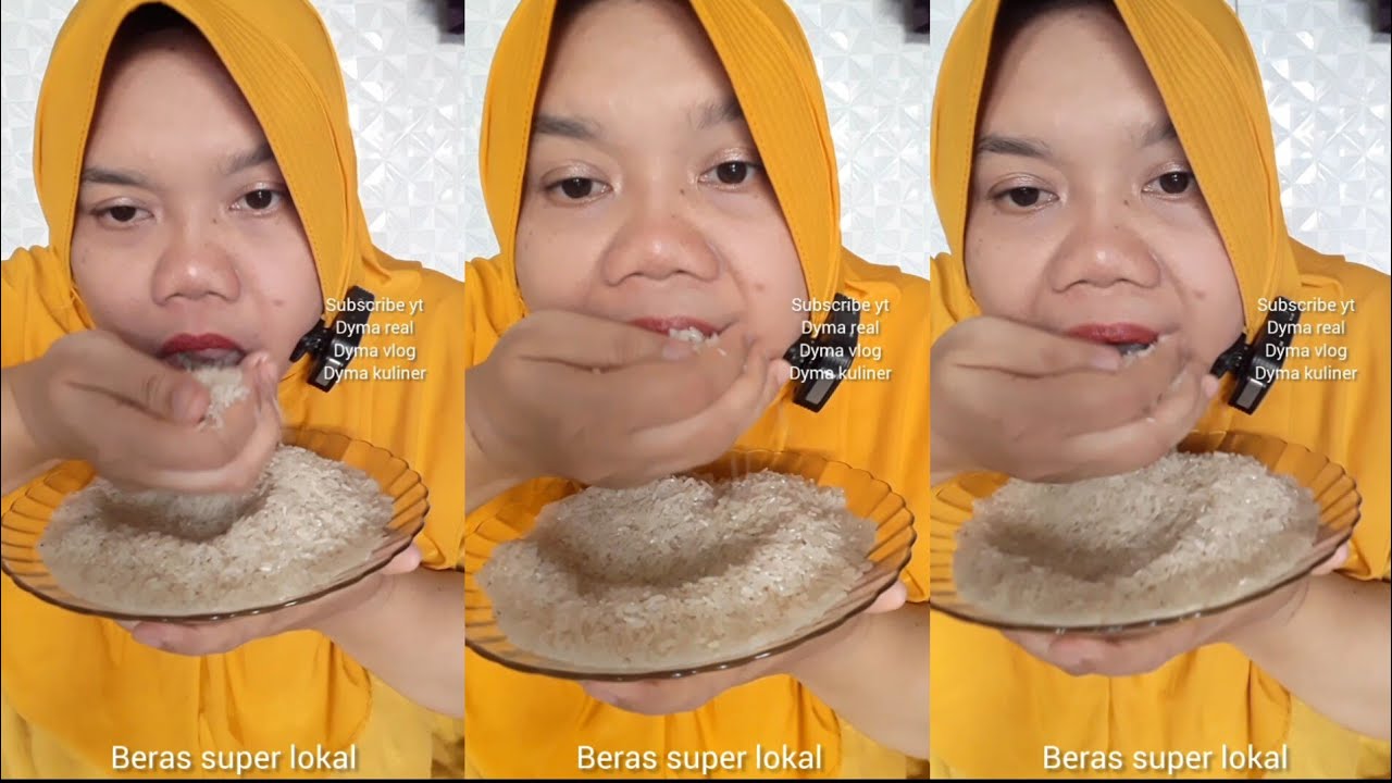DYMA KULINER 💕ASMR RAW RICE EATING 💕Makan Beras Mentah💕#asmr #mukbang @dymaaaaa @Dymakuliner