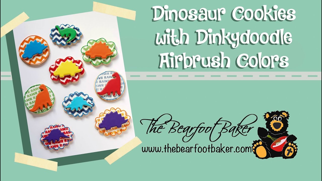 Dinosaur Cookies with Dinkydoodle Airbrush Colors | The Bearfoot Baker