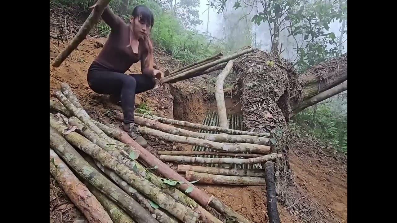 Build a shelter at the roots of trees in the wilderness and camp overnight.